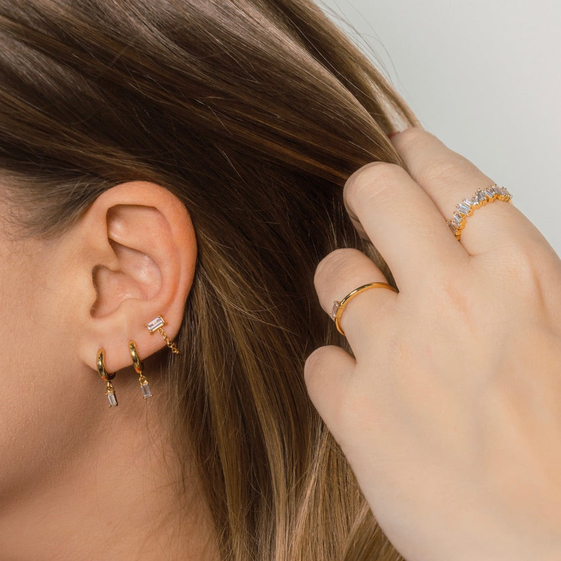 Dainty & Minimalist Gold Double Long Oval Chain Earrings With Drop Open  Circle | eBay