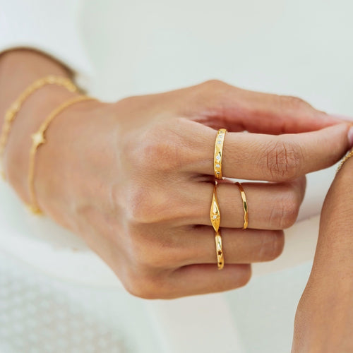 Mini Starburst Signet Ring Gold