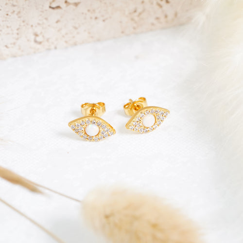 Opal Evil Eye Stud Earrings