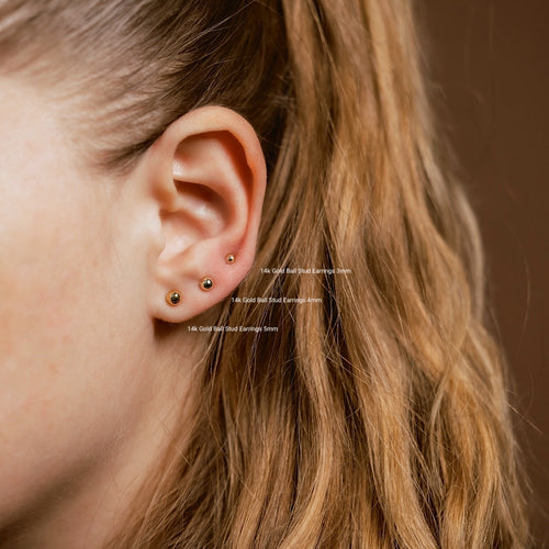 14K Solid Gold Statement Ball Stud Earrings
