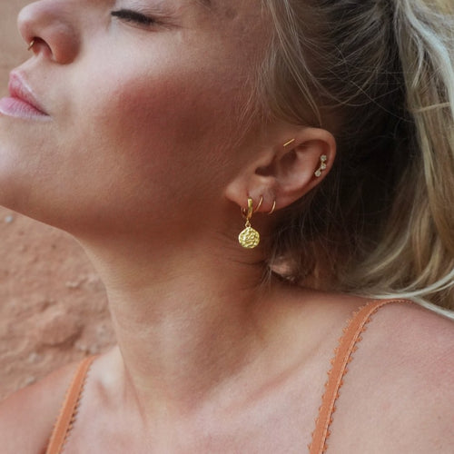 Snake Hammered Disc Hoop Earrings
