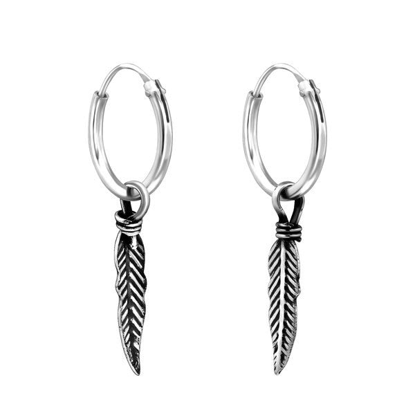 Feather hoop earrings silver discount