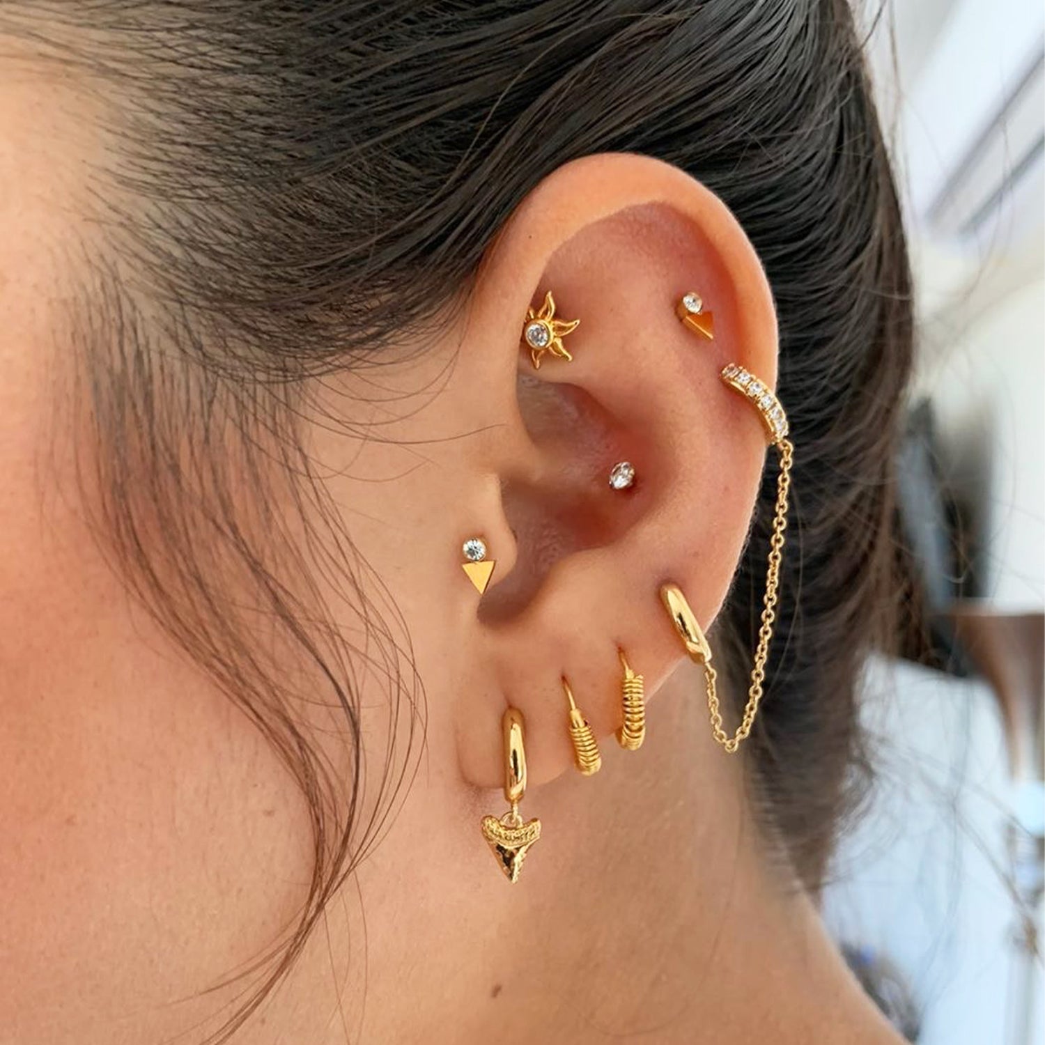 Shark Tooth Hoop Earrings Silver