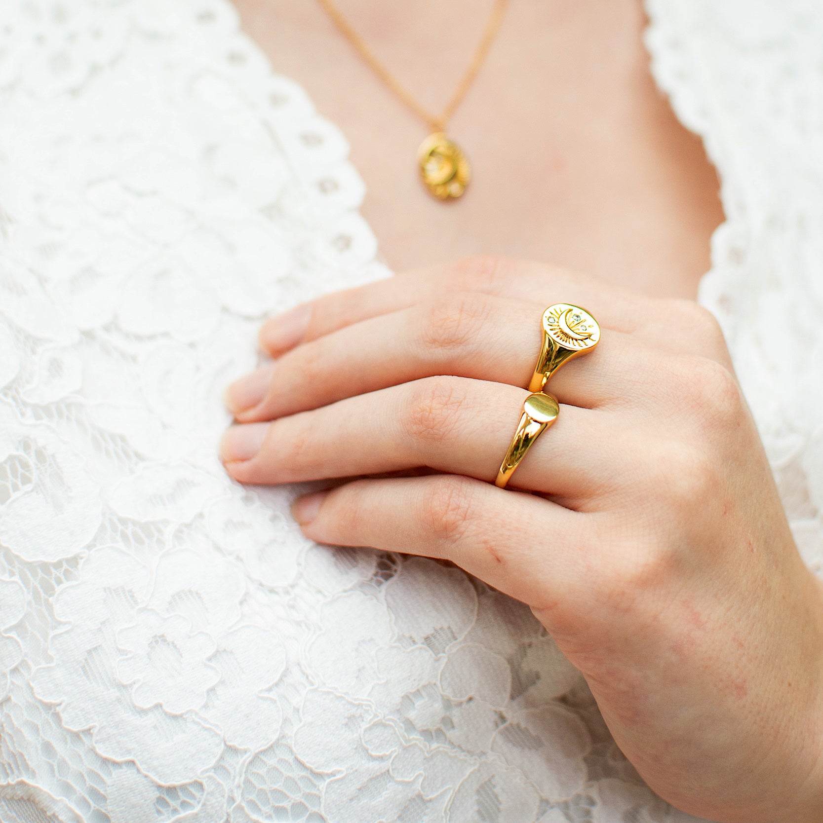 Tarot Maan Zegelring Goud