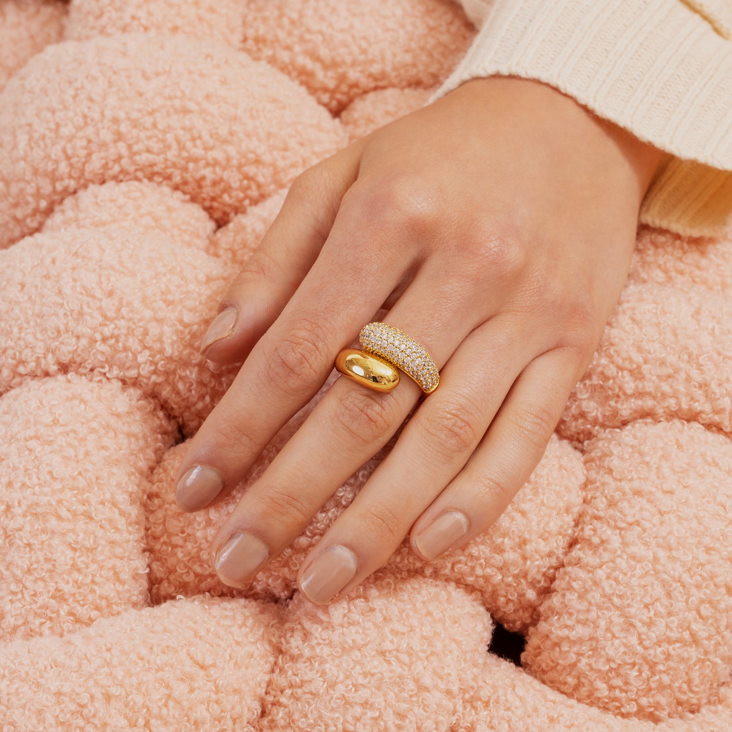Pave Twin Dome Ring Goud