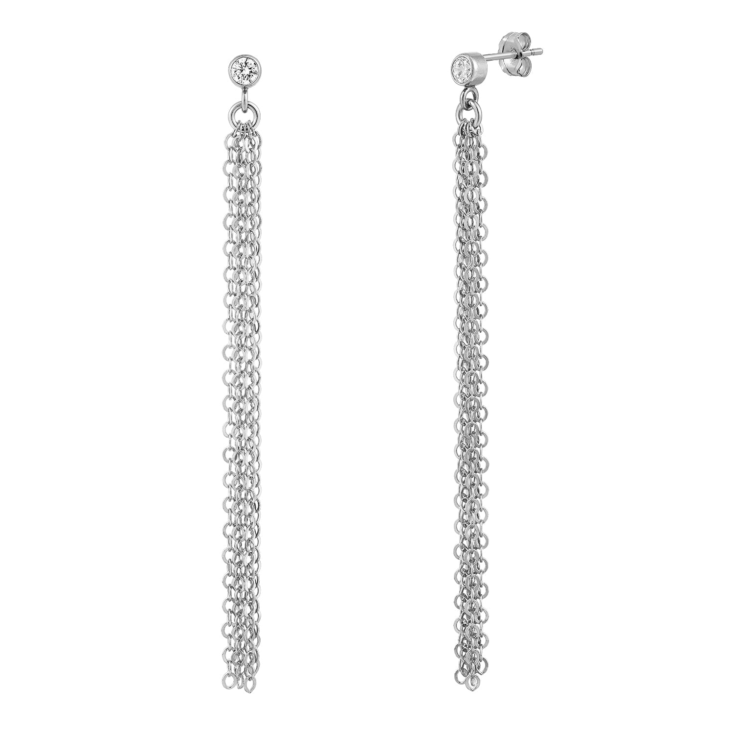 Silver Rhinestones Tassel Long Chain Earrings, Silver / One Size