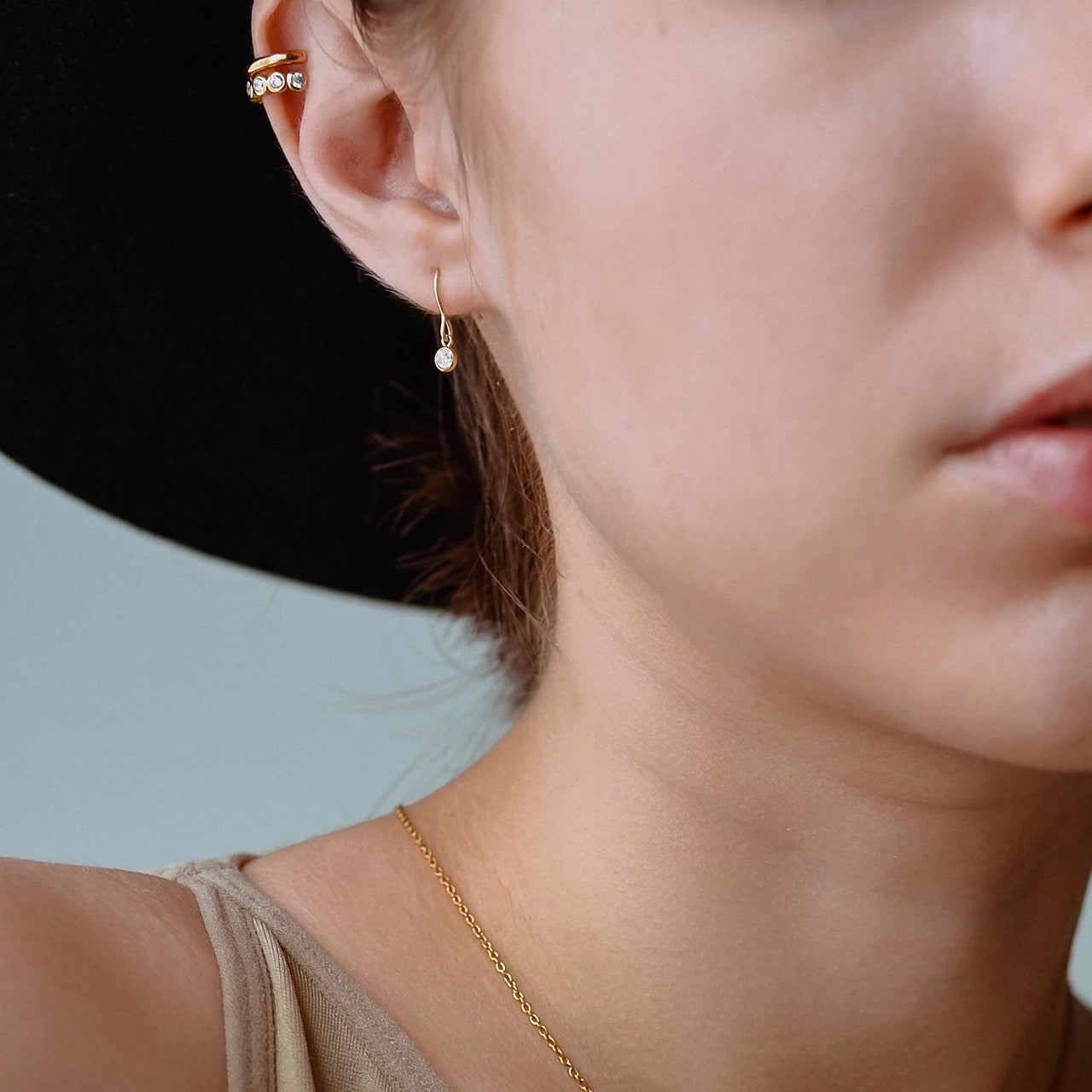 Tiny gold online drop earrings