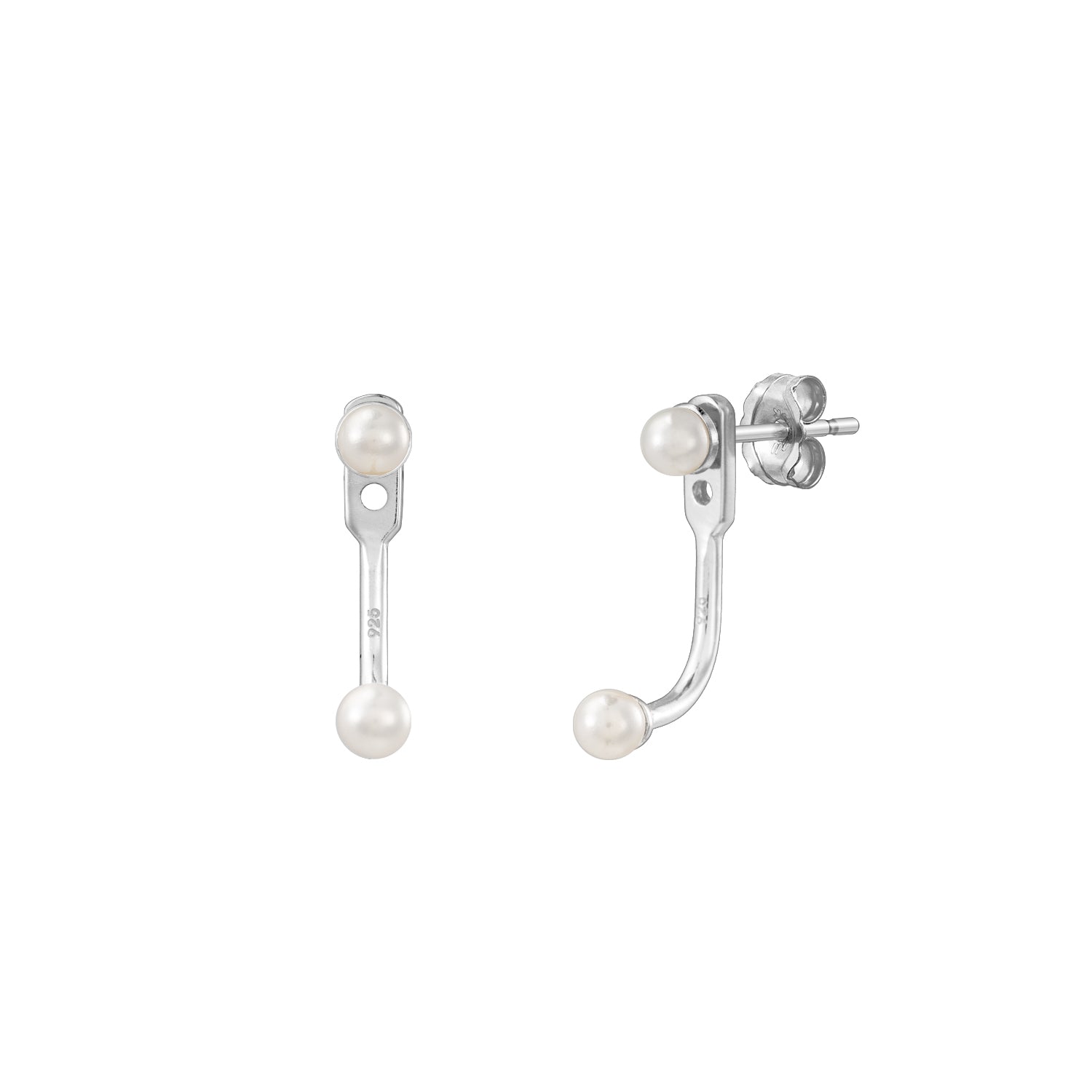 J&CO Jewellery Mini Pearl Double Ear Jacket Silver