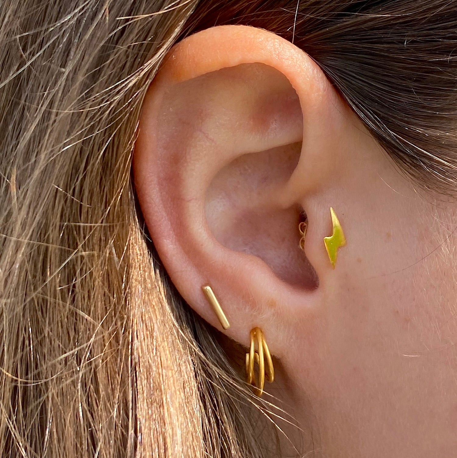 Louis Vuitton Brass , Gold plated and Black Hoop Pierced Earrings 2 Hoops