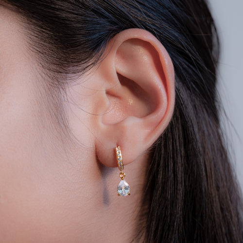 Teardrop Pave Hoop Earrings