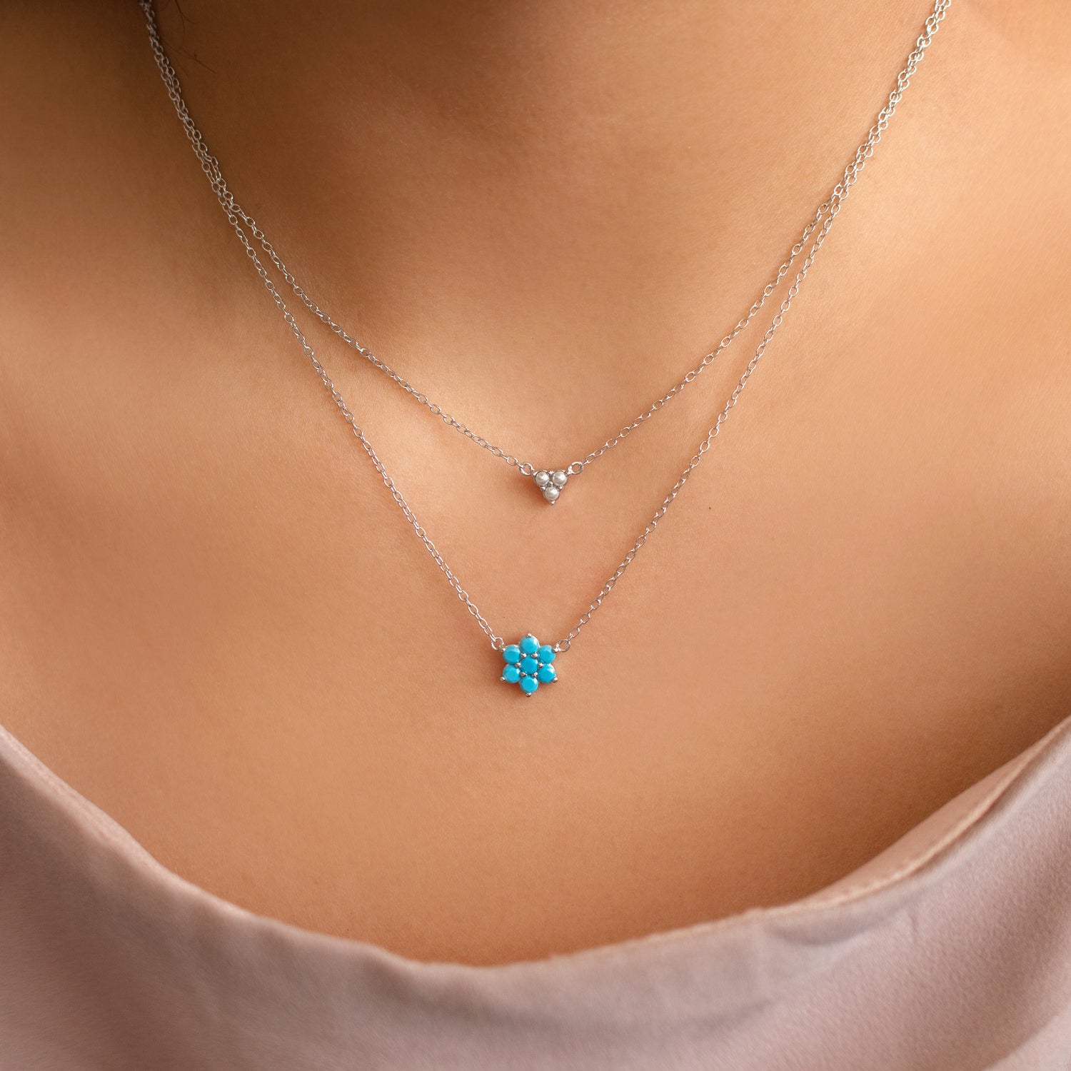 Turquoise Upside Down Flower Necklace