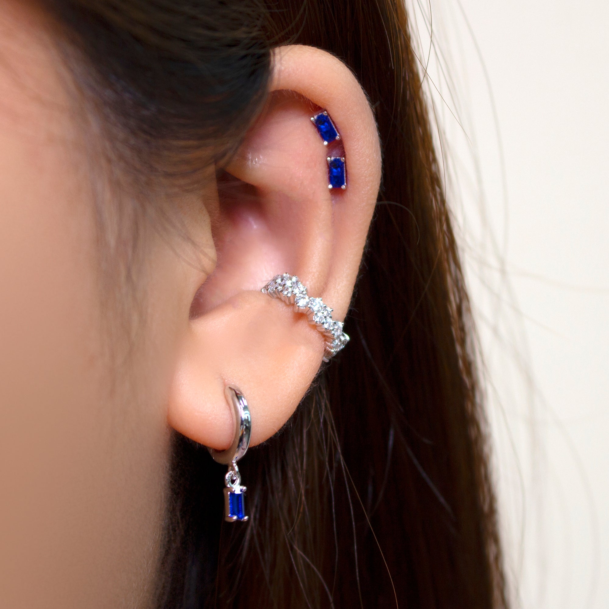 Blue Spinel Baguette Hoop Earring