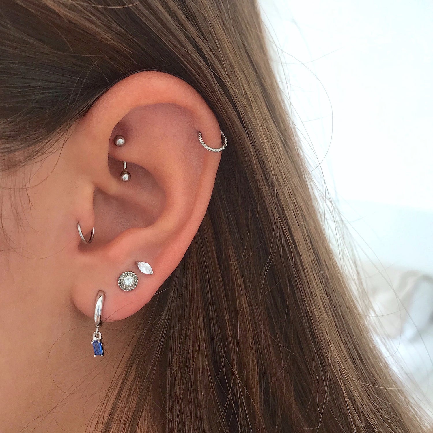 Blue Spinel Baguette Hoop Earring