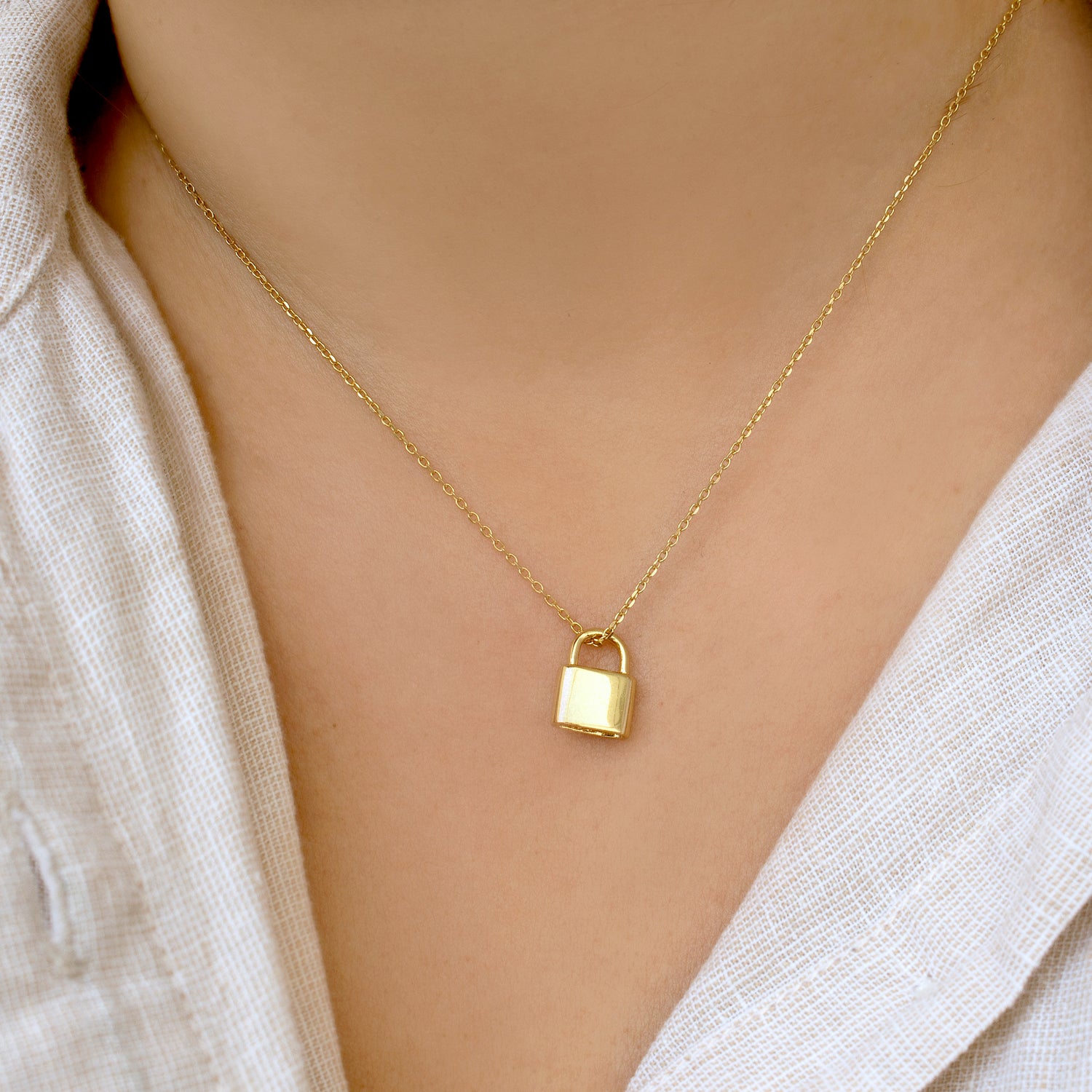 Love Padlock and Key Sparkle Chain Necklace 14K Yellow Gold / 20 Inches by Baby Gold - Shop Custom Gold Jewelry