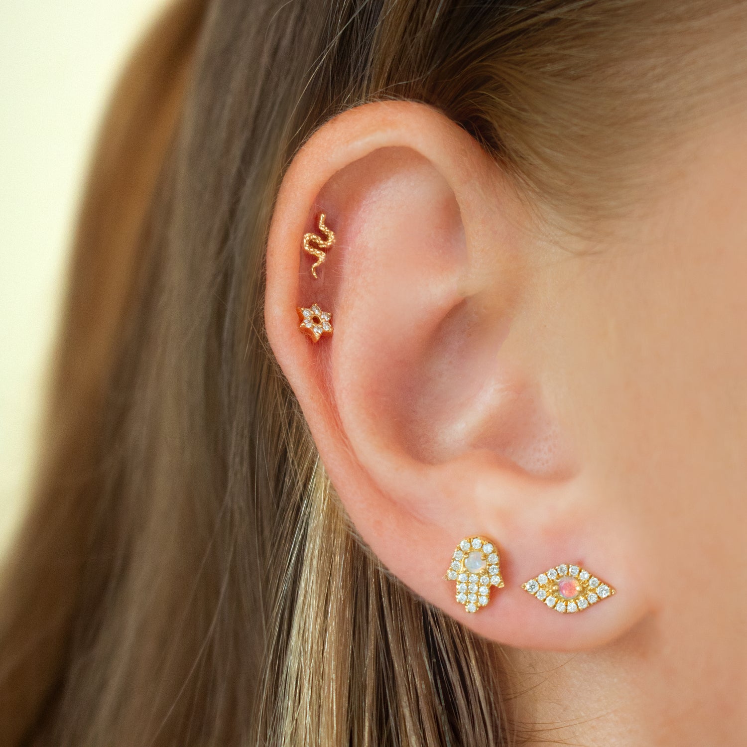 14K Solid Gold Star of David Labret Earring – J&CO Jewellery