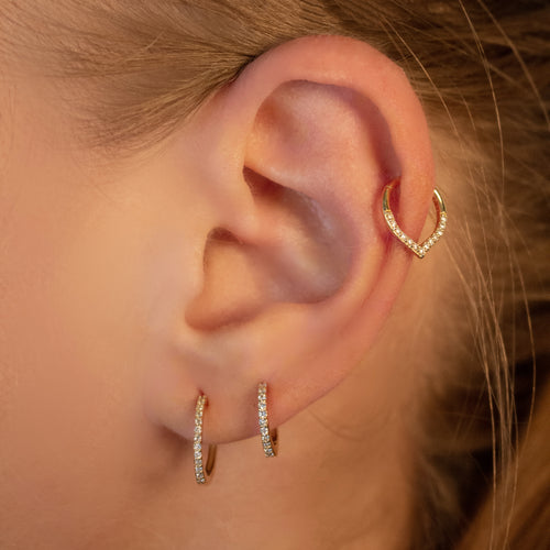 14K Solid Gold V Diamond Hoop Clicker J&CO Jewellery