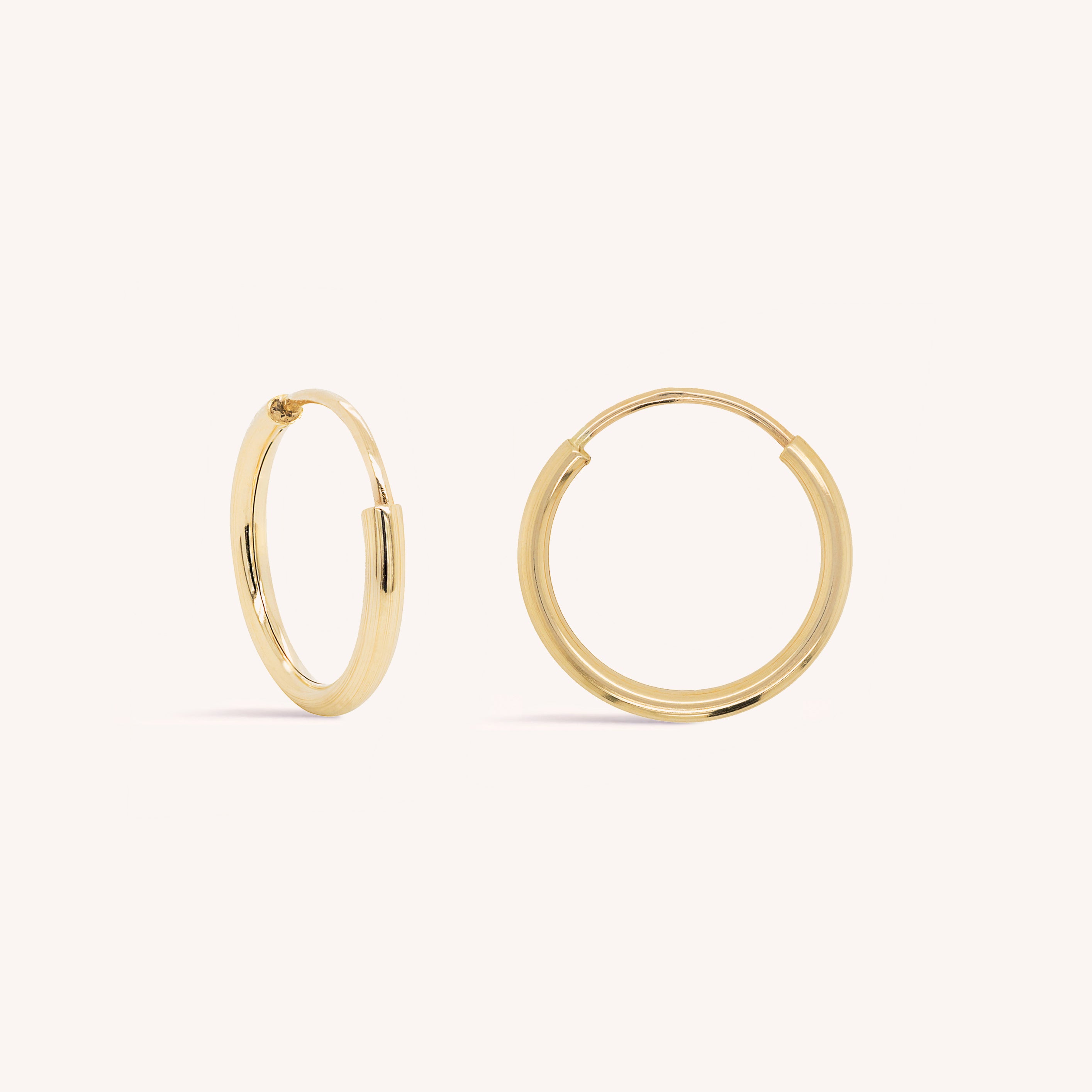 14K Solid Gold Endless Little Hoop Earrings 12mm J CO Jewellery