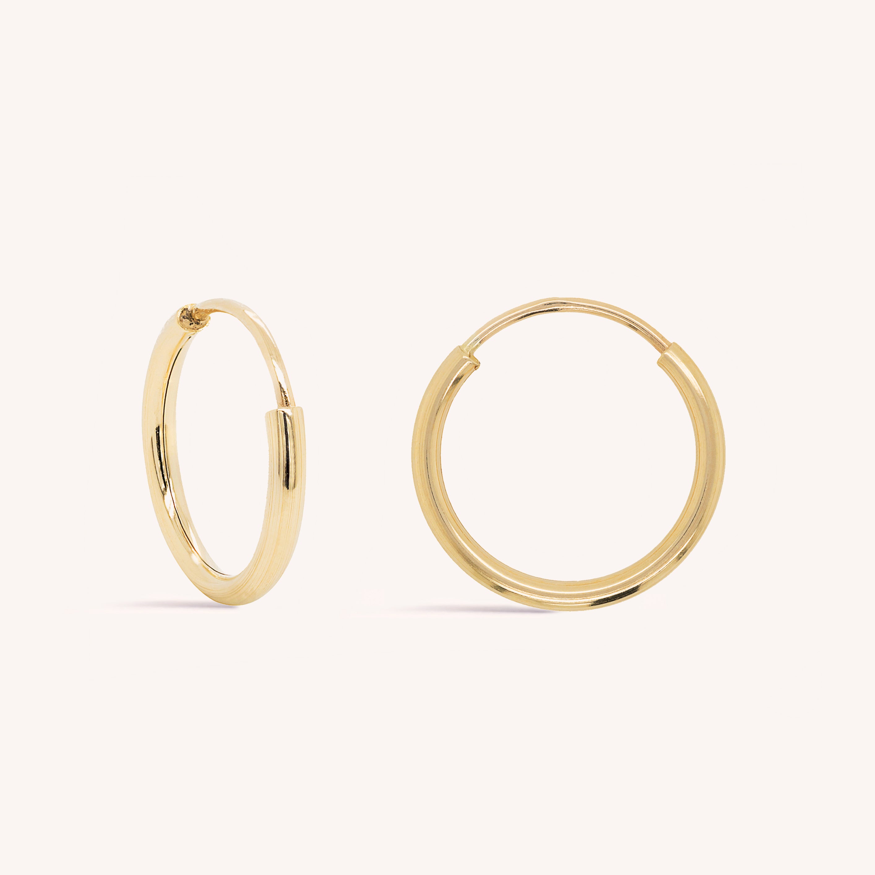 14K Solid Gold Endless Small Hoop Earrings 15mm J CO Jewellery