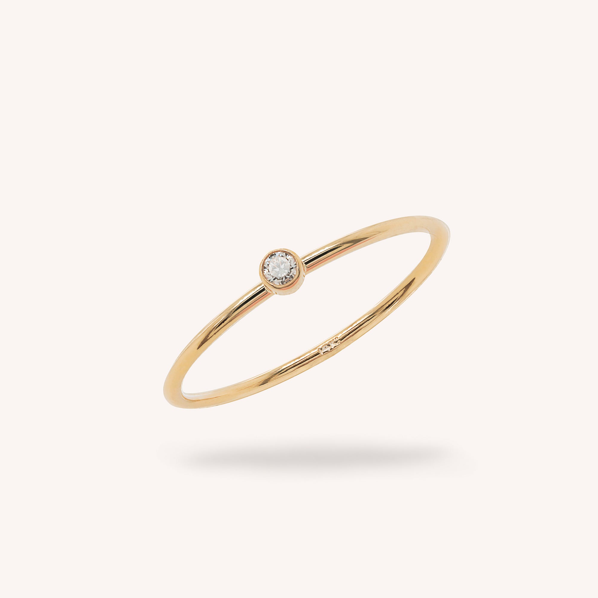 14K 純金極簡鑽石戒指