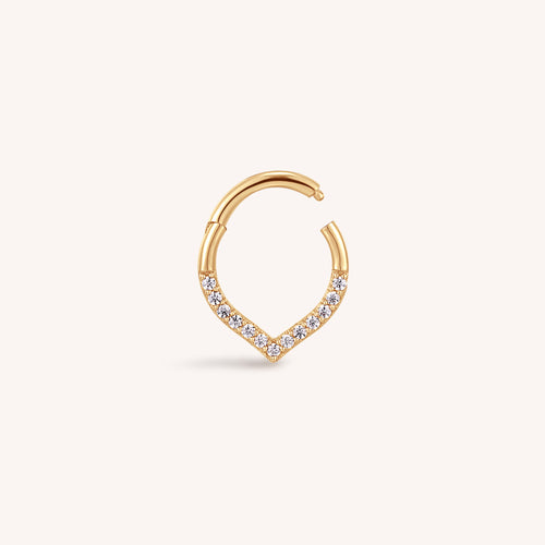 14K Solid Gold V Diamond Hoop Clicker