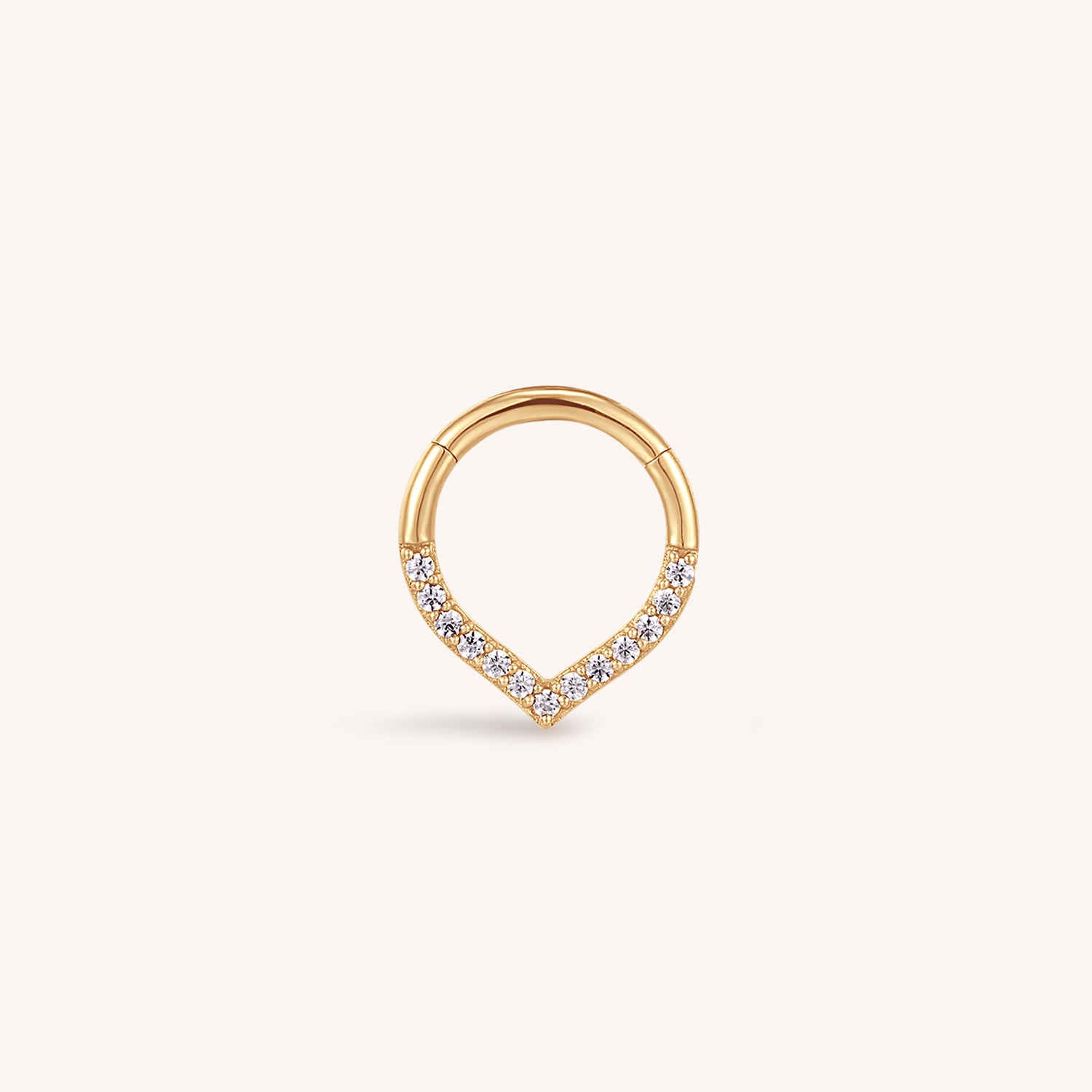 14K Solid Gold V Diamond Hoop Clicker