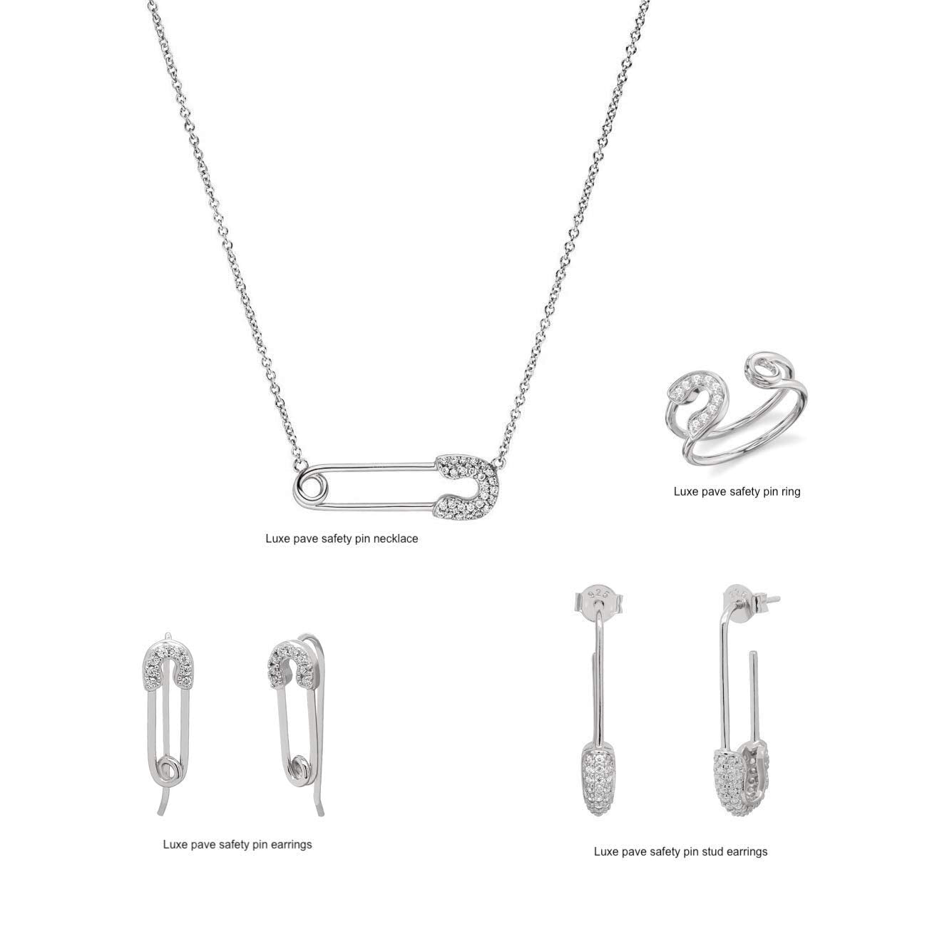 奢华铺钻安全别针戒指 银色