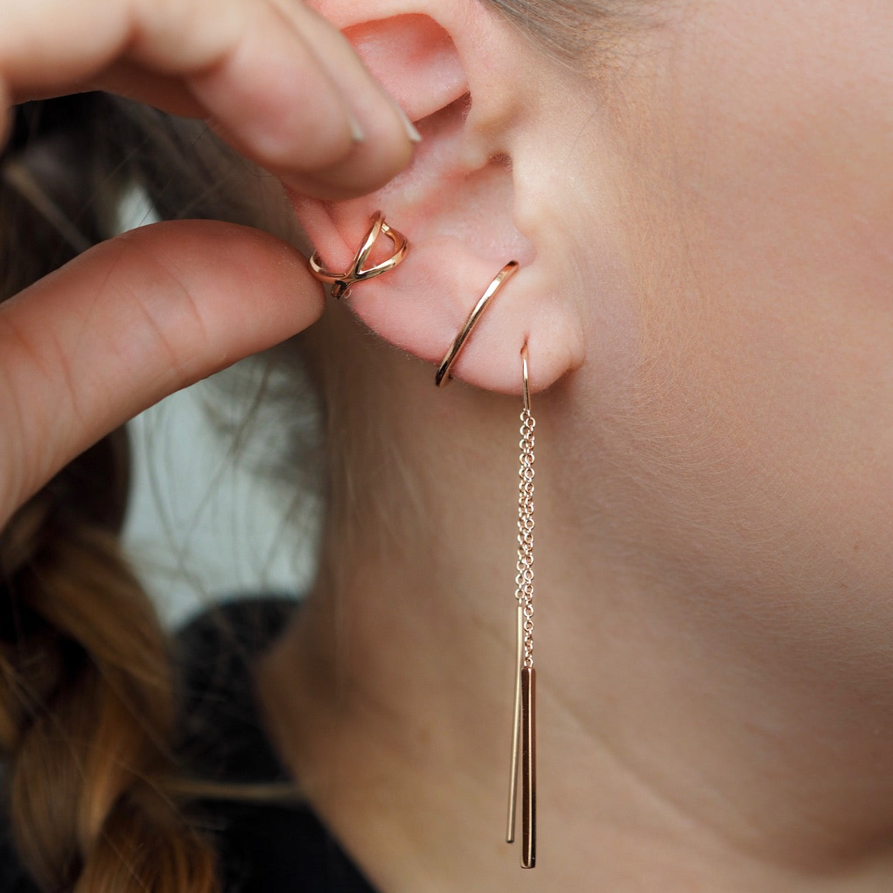 Rose gold threader earrings 2025