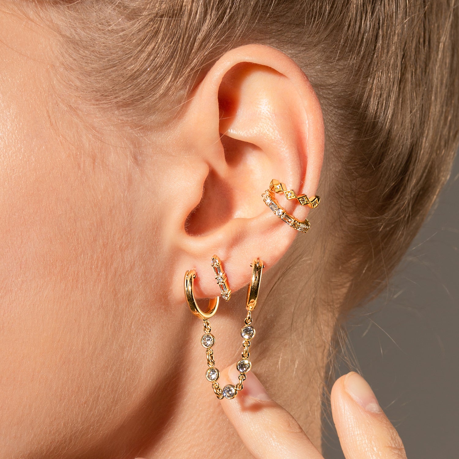 Ear Cuff With Chain Earrings Minimalist Chain Diamond Hoops 