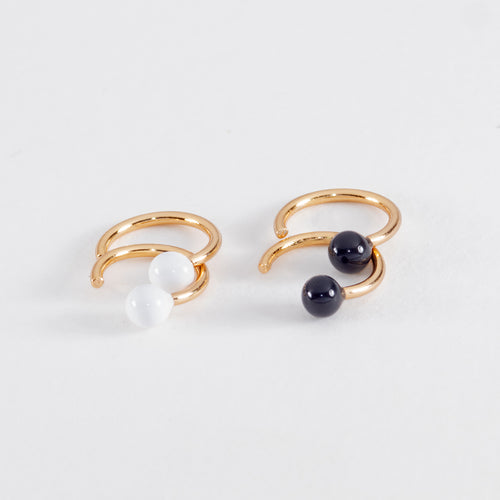 Baby Ball Black Enamel Huggie Earrings