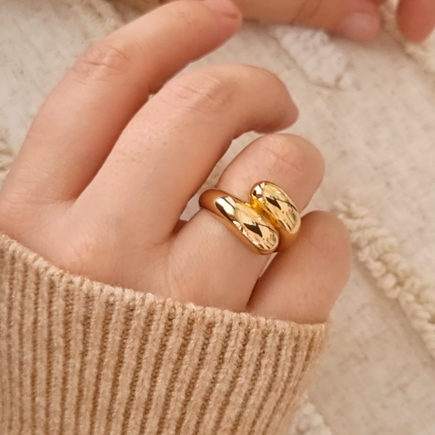 18k Gold Plated Knotted Double Layered Ring. Gold Ring. Chunky 