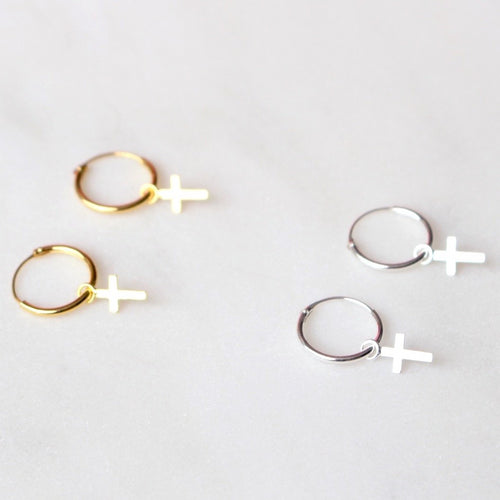 Faith Cross Hoop Earrings