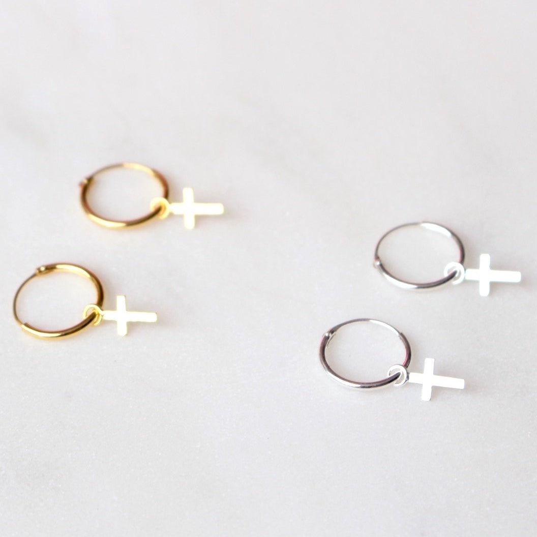 Faith Cross Hoop Earrings J&CO Jewellery