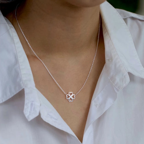 Magnetic Heart Girl Four Leaf Clover Double-Sided Heart Shaped Necklac –  swastik silver jewellers