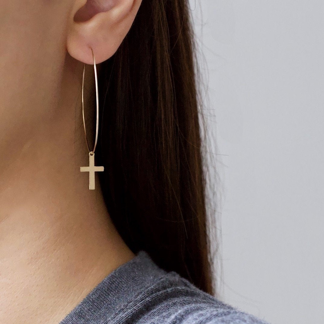 Golden Cross Big Hoop Earrings – J&CO Jewellery