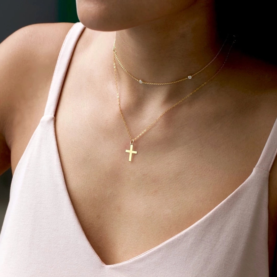 Rosa Gold Dainty Cross Necklace - Waterproof Jewelry