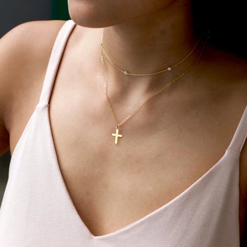 Mens Gold Diamond Cross Pendant, 14k Gold Cross Necklace, Proclamation