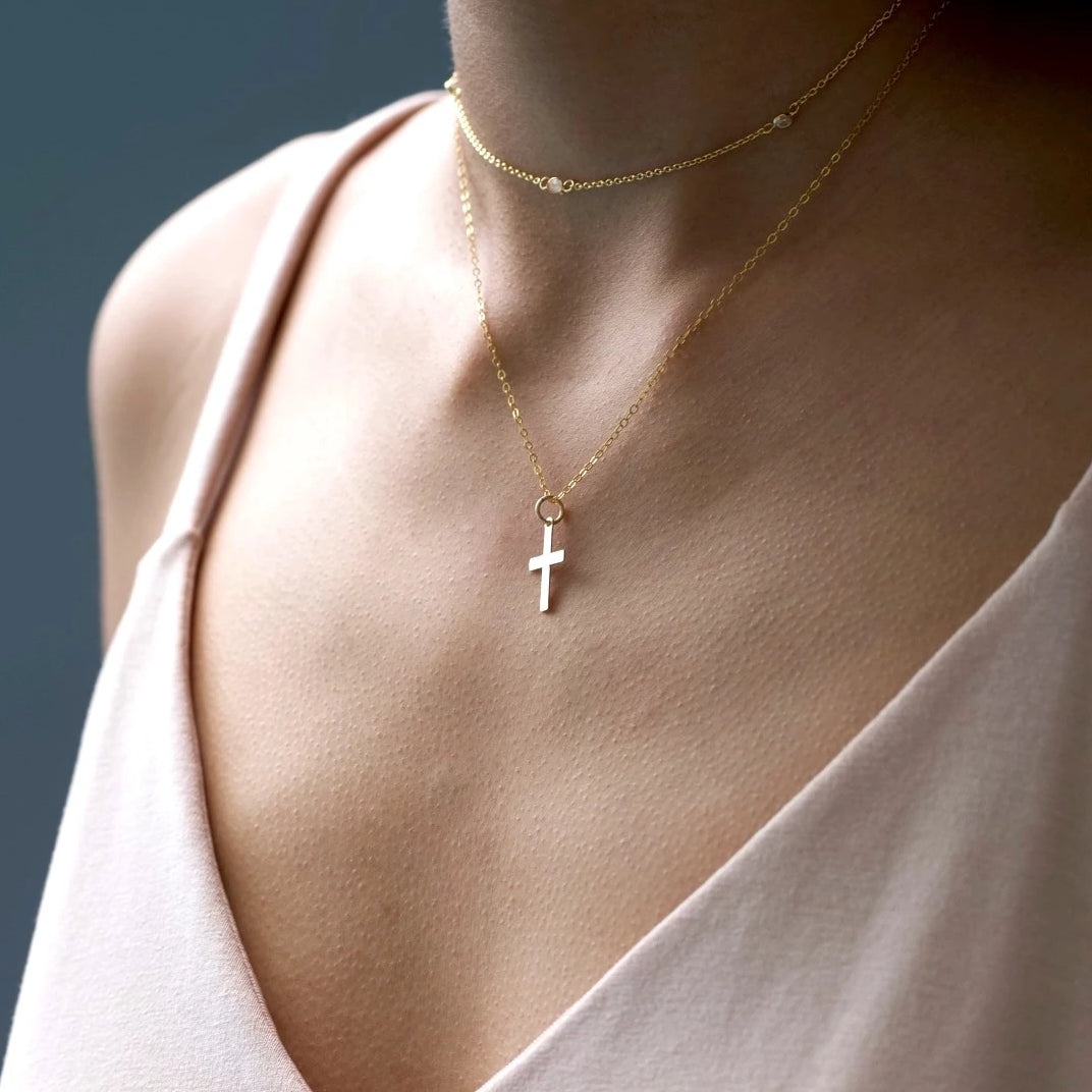 14K Yellow Gold Minimalist Cross Necklace – LTB JEWELRY
