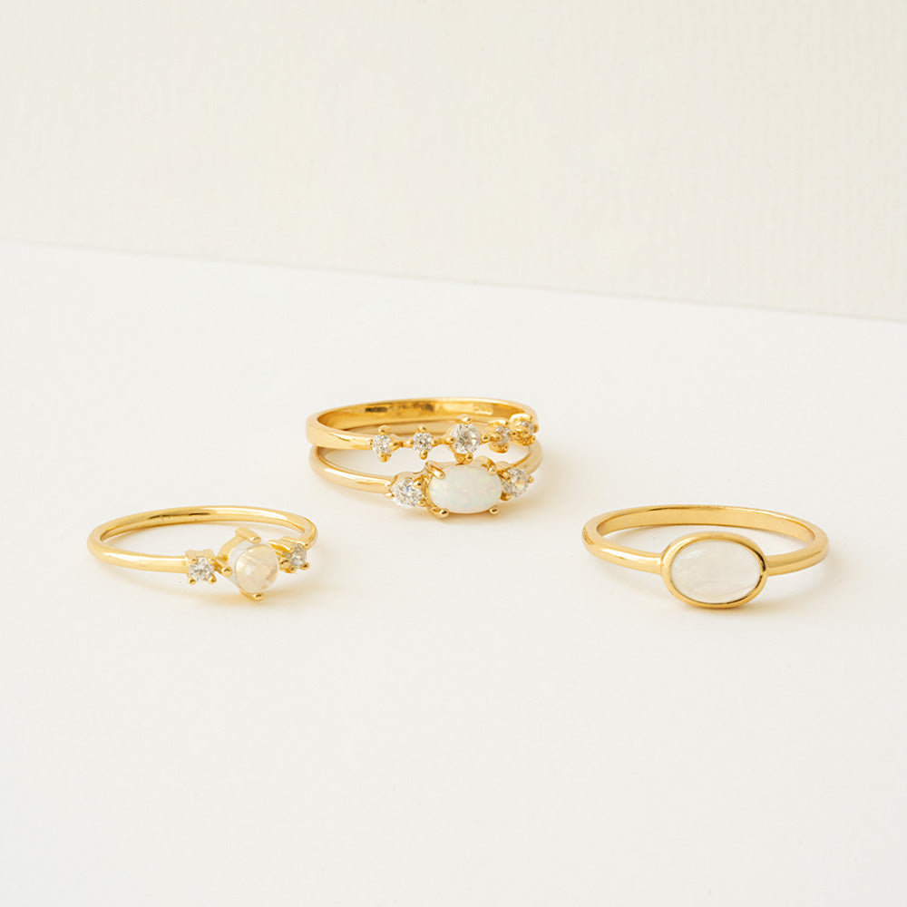 金色裝飾蛋白石CZ戒指