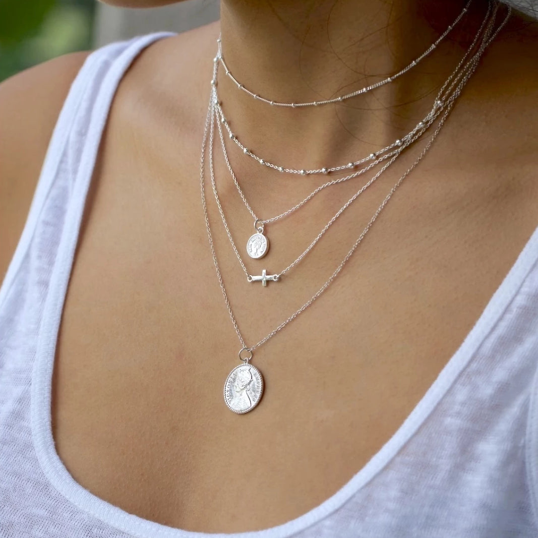 Layered coin necklace silver sales